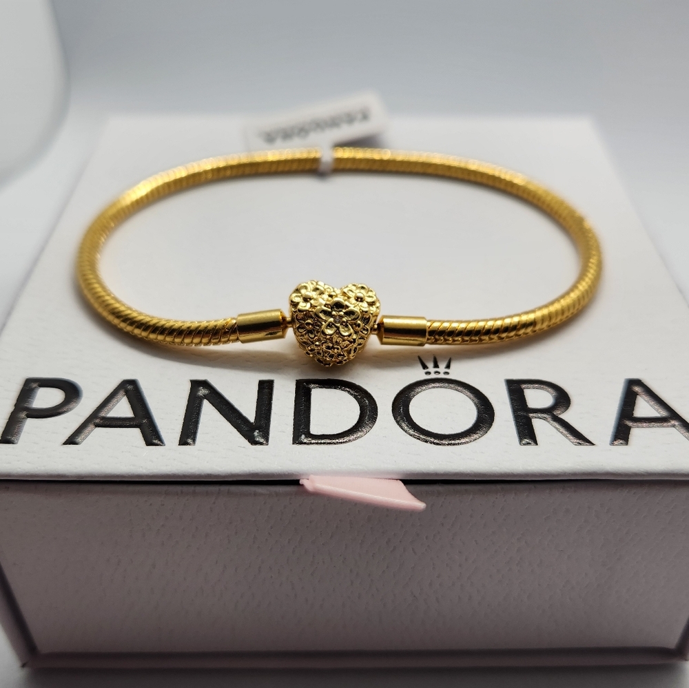 Pandora Moments 14k Golden Plated Snake Chain Charm Bracelet Size 7.5 In Sale!!